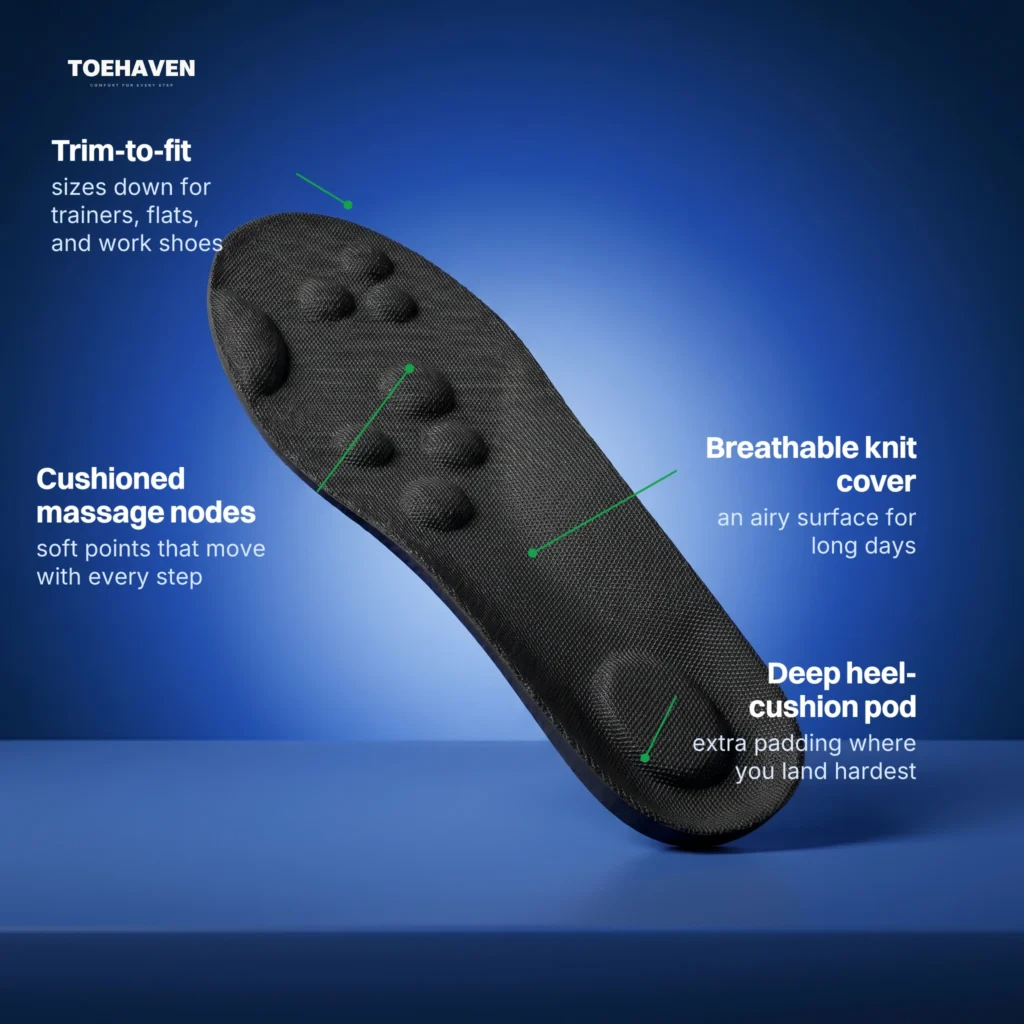 ToeHaven arch support insole features, black