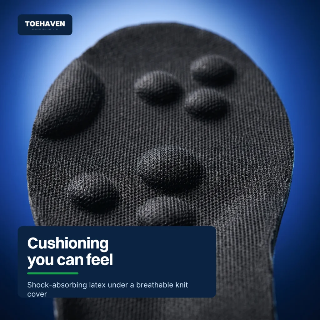 Breathable knit cover and cushioned foam, close detail
