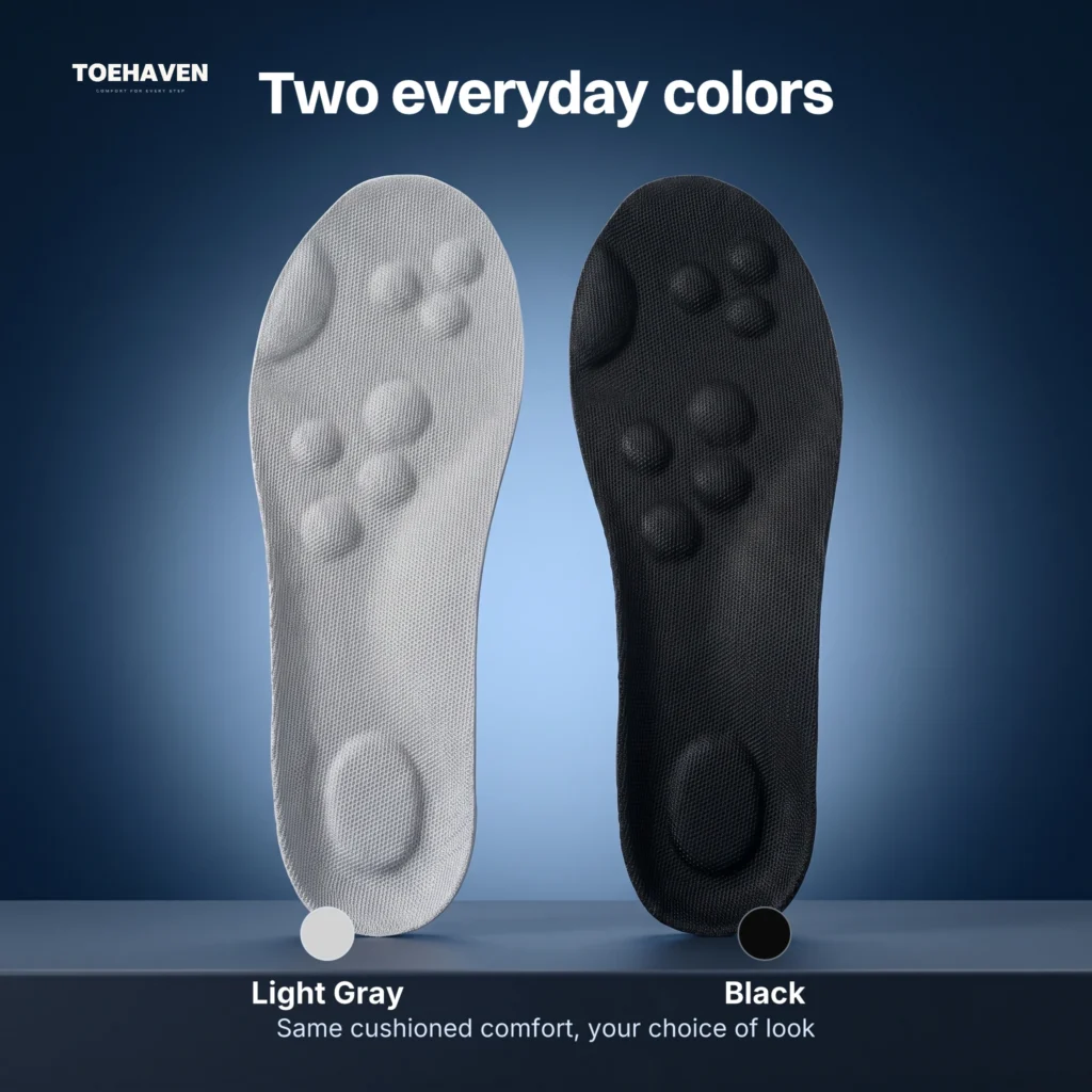 ToeHaven insoles in light gray and black